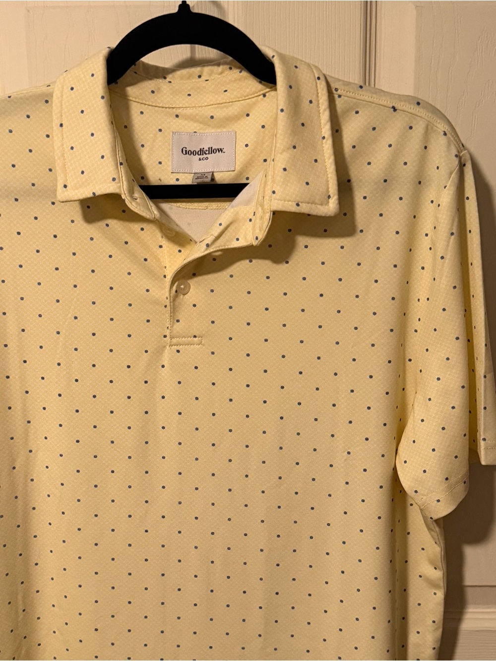 Goodfellow & Co Pale Yellow Polo with Navy Micro Dots